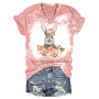 Blooming Bunny: Easter Flower Bleached V-Neck Tee